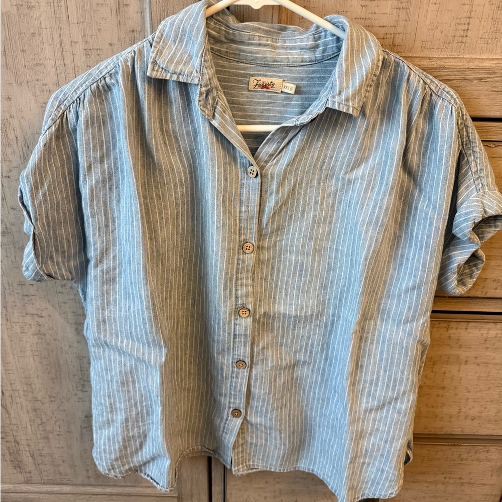 Light Blue Striped Faherty Breeze Button-Up Shirt